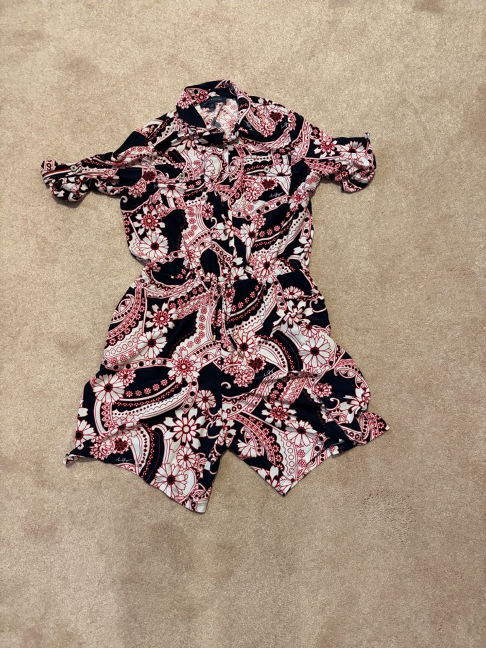 Tommy Hilfiger Navy, White & Red Paisley Button-Up Blouse